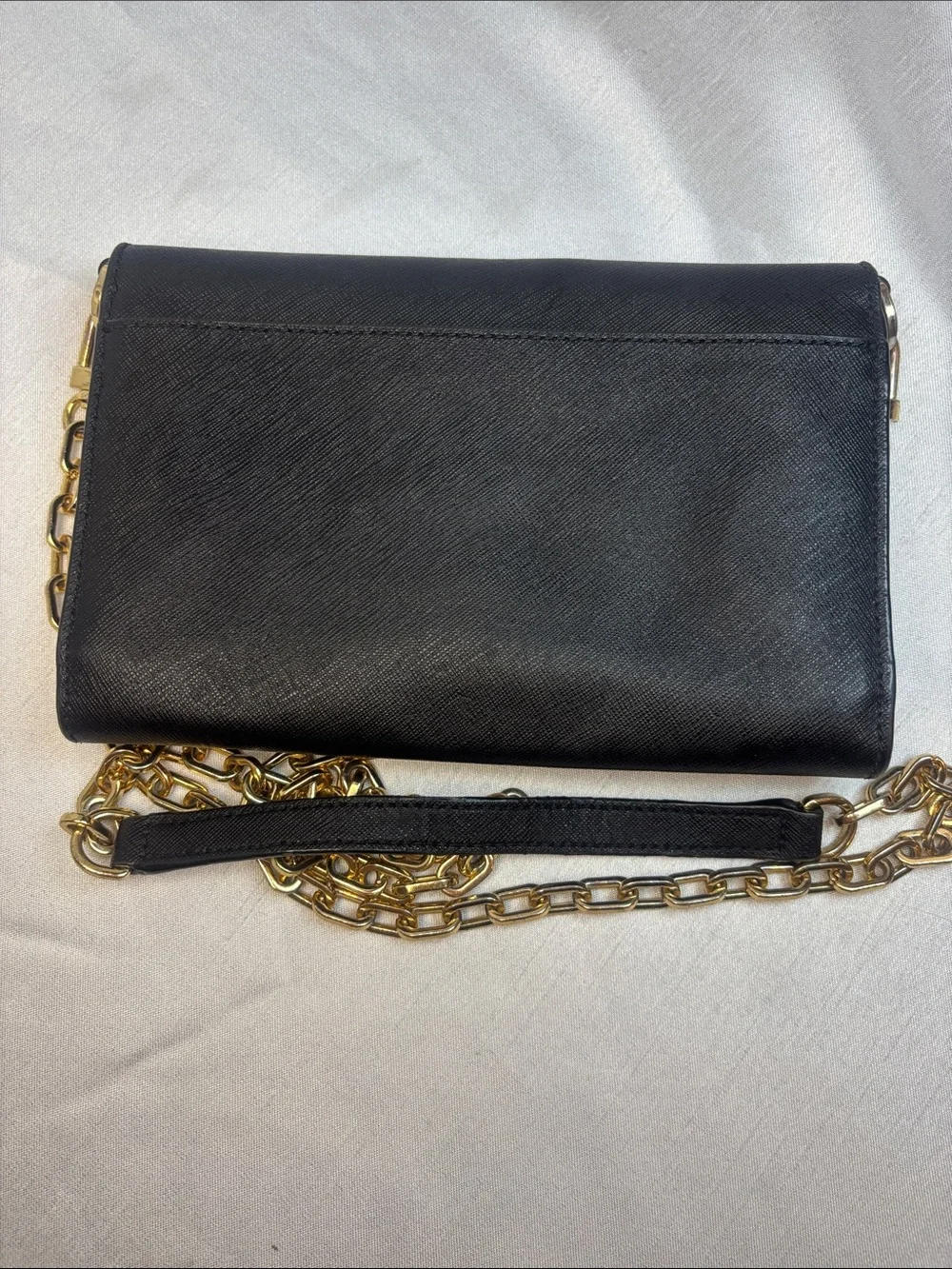 Tory Burch Black Saffiano Leather Crossbody with Gold Chain Strap